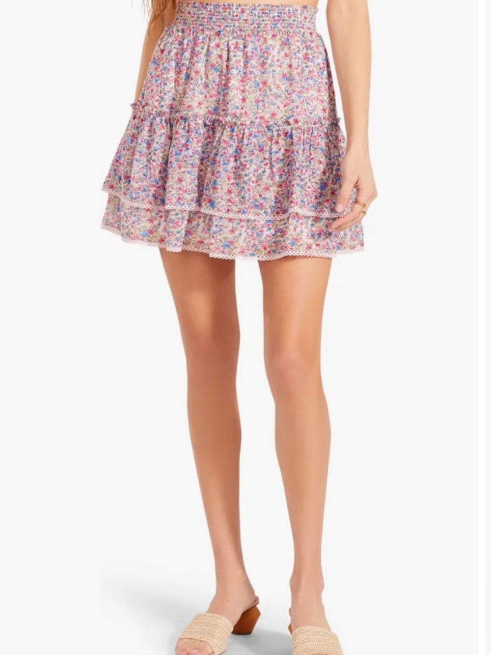 BB Dakota by Steve Madden Pink Floral Tiered Mini ruffle Skirt nothing bud love